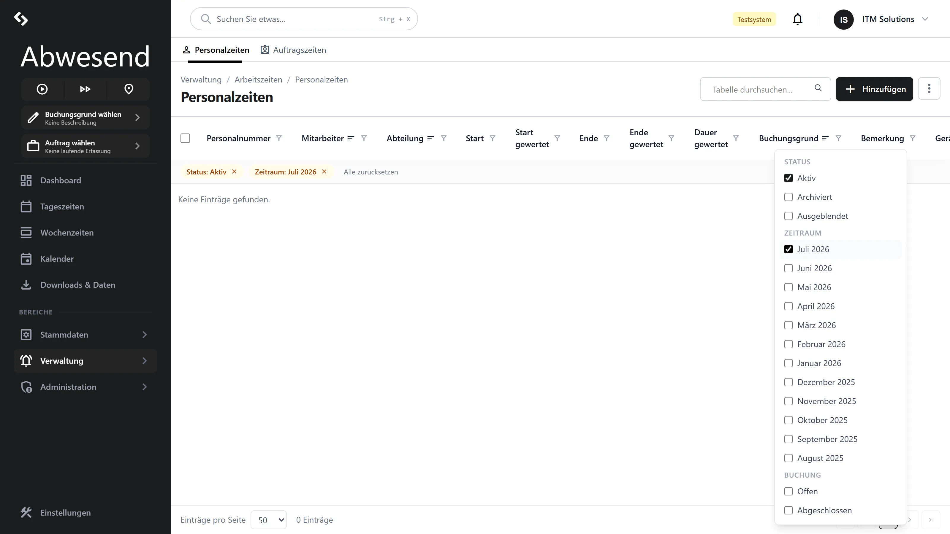 Die Vorfilter der Personalzeiten